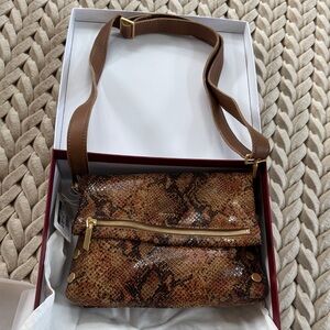 Hammitt VIP MED Centerpiece Tan and Brown Snake Print Crossbody Bag